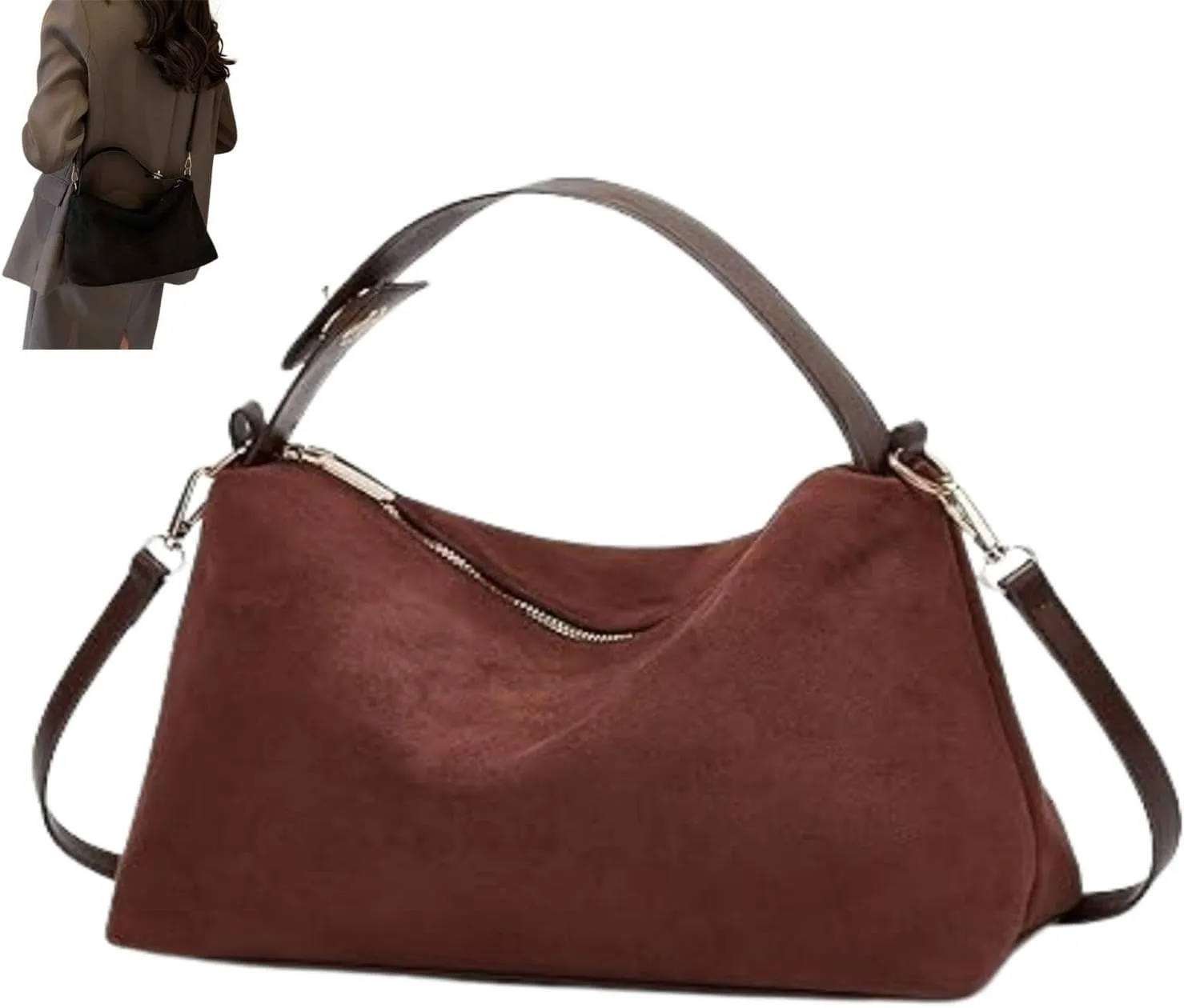 Slouchy Suede Cloud Hobo Bags, Brown Suede Bag Slouchy Tote Bag,Women Faux Suede Crossbody Bag Slouchy Tote Bag