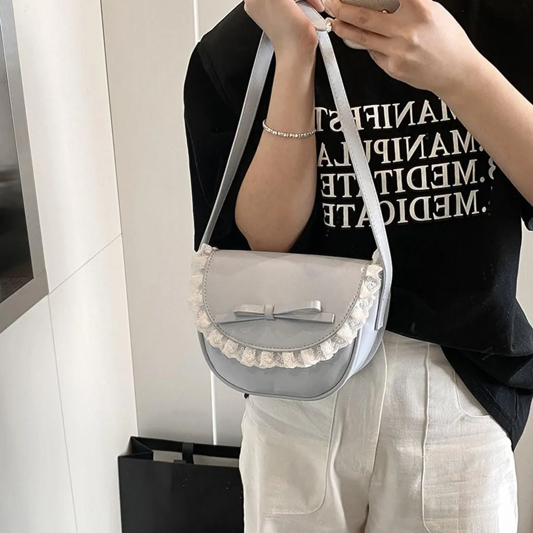 Small Crossbody Bags for Women Bow Purse Saddle Bag Trendy Shoulder Bag Satchel Coquette Aesthetic Leather Cute Handbag