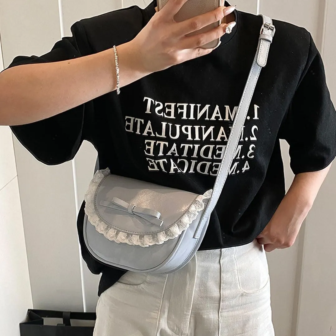 Small Crossbody Bags for Women Bow Purse Saddle Bag Trendy Shoulder Bag Satchel Coquette Aesthetic Leather Cute Handbag