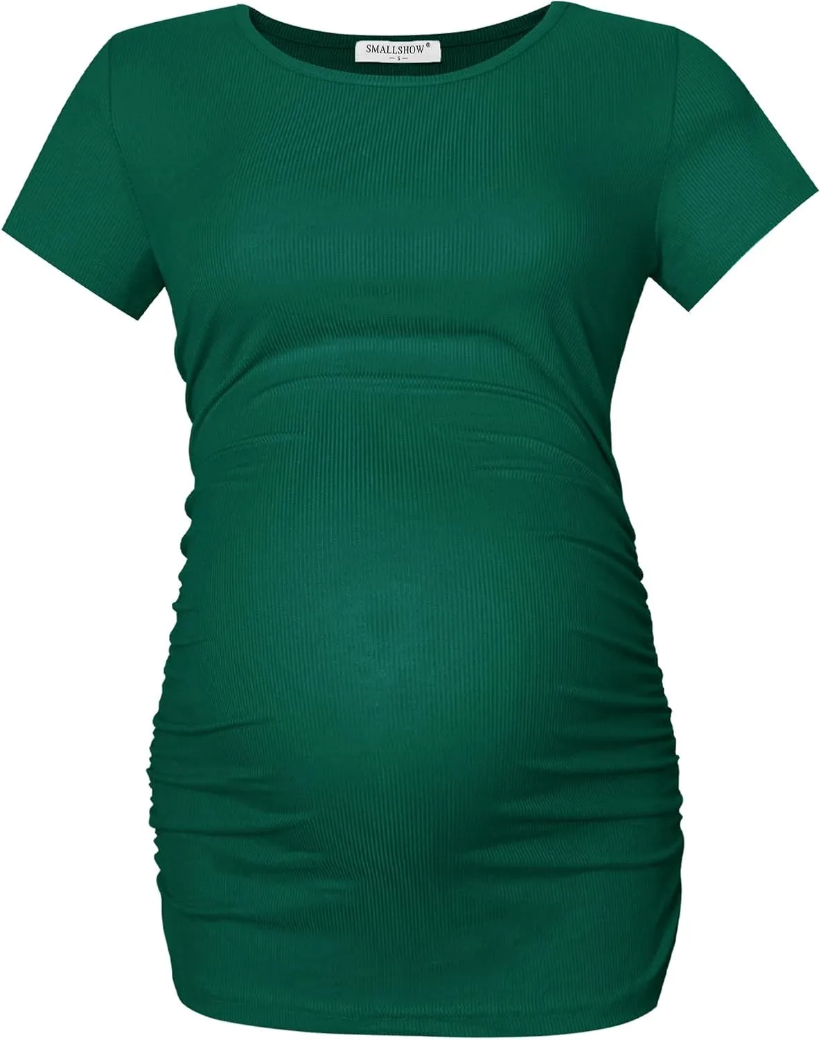Smallshow Women's Maternity Shirts Ribbed Ruched Pregnancy Clothes Tops 3 Packs