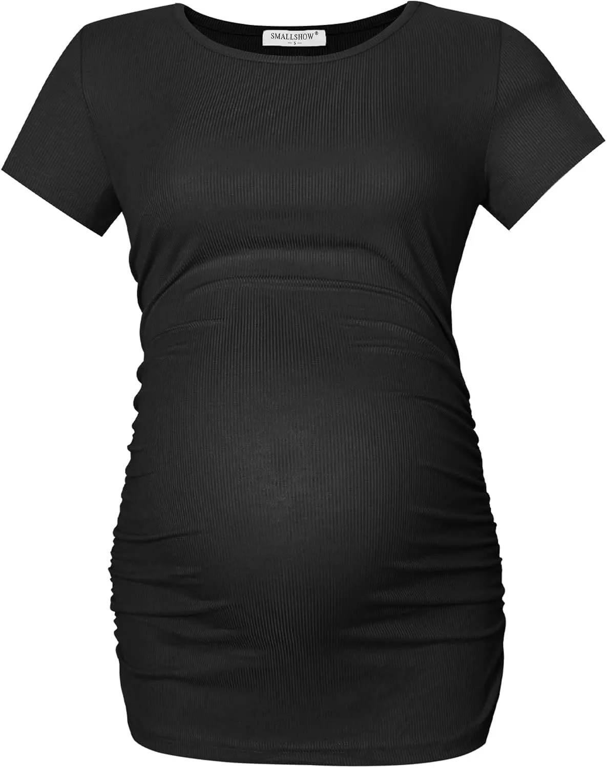 Smallshow Women's Maternity Shirts Ribbed Ruched Pregnancy Clothes Tops 3 Packs