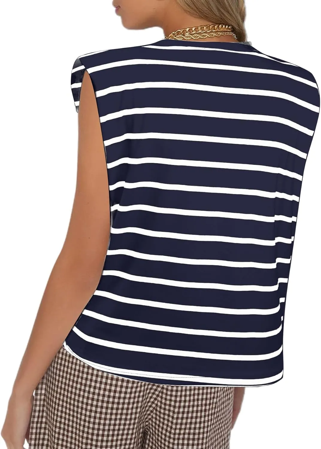 SOFIA'S CHOICE Women's Shoulder Pad Tops Summer Casual Tank Top Round Neck Loose Sleeveless Shirt