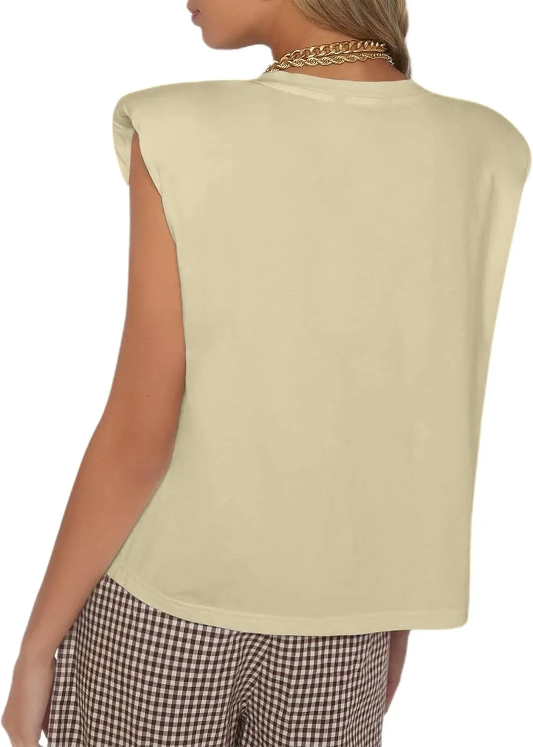 SOFIA'S CHOICE Women's Shoulder Pad Tops Summer Casual Tank Top Round Neck Loose Sleeveless Shirt
