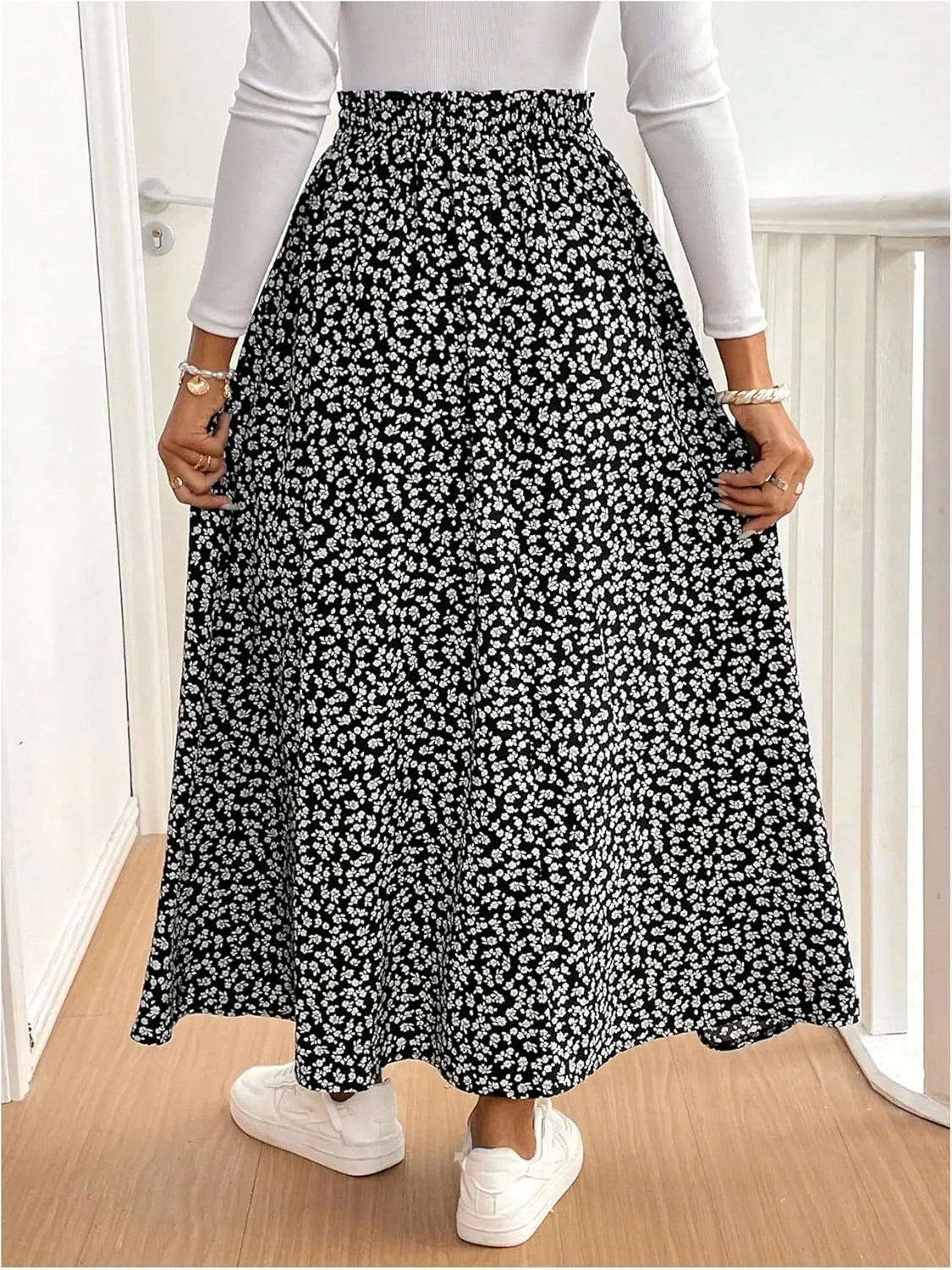 SOLY HUX Women's Floral Print Skirt High Waisted Split A Line Flowy Casual Summer Long Skirts