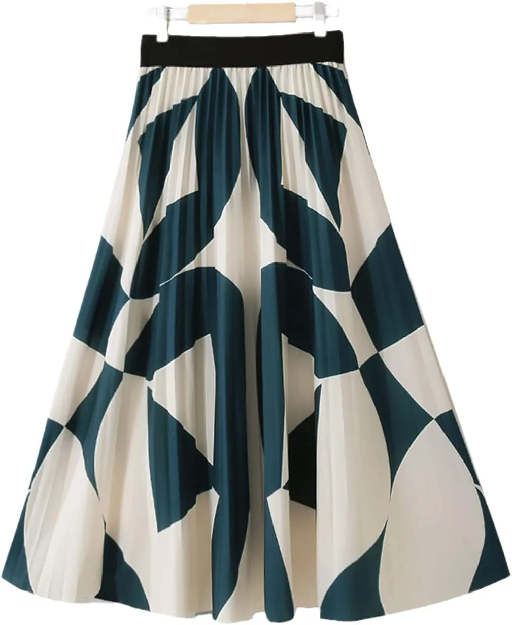 Spring Summer Fashion Midi Long Pleated Skirt Women Korean Style Mid-Length High Waist A Line Skirt Female