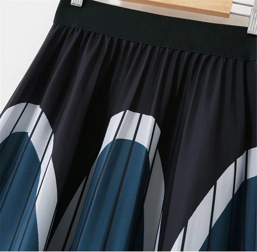 Spring Summer Fashion Midi Long Pleated Skirt Women Korean Style Mid-Length High Waist A Line Skirt Female
