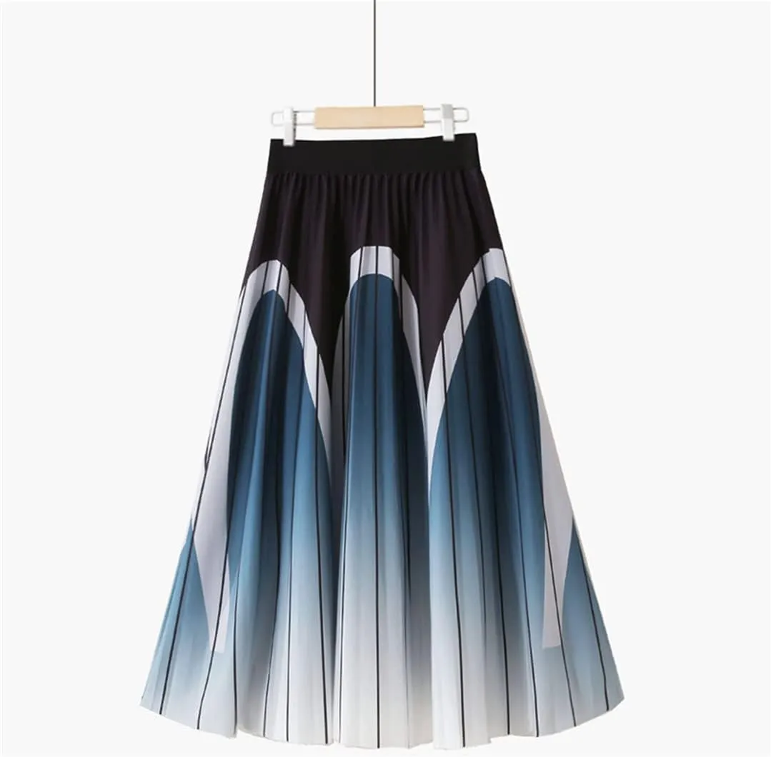 Spring Summer Fashion Midi Long Pleated Skirt Women Korean Style Mid-Length High Waist A Line Skirt Female