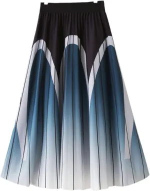 Spring Summer Fashion Midi Long Pleated Skirt Women Korean Style Mid-Length High Waist A Line Skirt Female