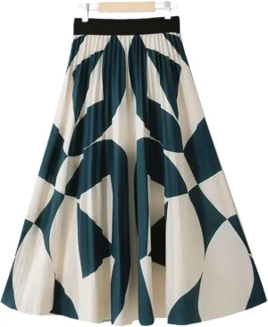 Spring Summer Fashion Midi Long Pleated Skirt Women Korean Style Mid-Length High Waist A Line Skirt Female