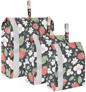 Strawberries Black Packing Cubes for Travel 3 Set Compression Cubes Suitcase Organizer Bags for Vacation Clothes