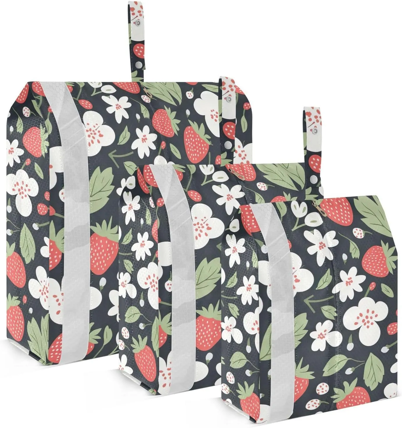 Strawberries Black Packing Cubes for Travel 3 Set Compression Cubes Suitcase Organizer Bags for Vacation Clothes