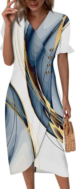 Summer Beach Dresses for Women 2024 Spring Elegant Wrap V Neck Floral Boho Dress Flowy Ruched Hawaiian Maxi Dress