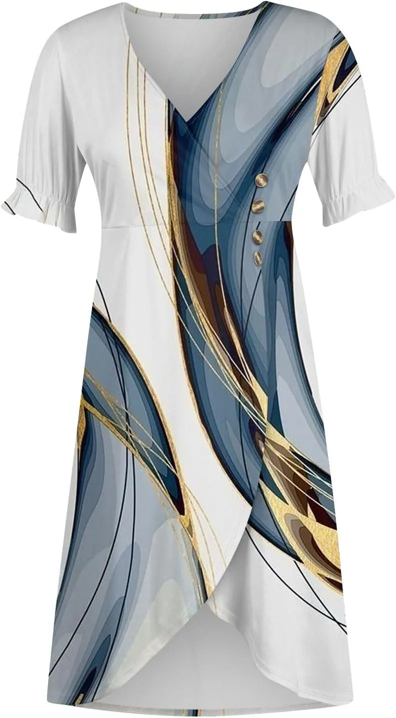 Summer Beach Dresses for Women 2024 Spring Elegant Wrap V Neck Floral Boho Dress Flowy Ruched Hawaiian Maxi Dress