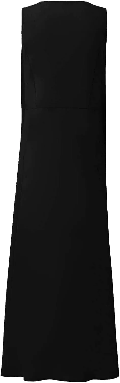 Summer Dress for Women 2025 Plus Size Sundress Floral Crewneck Sleeveless Dress Cotton Linen Beach Dress with Pockets