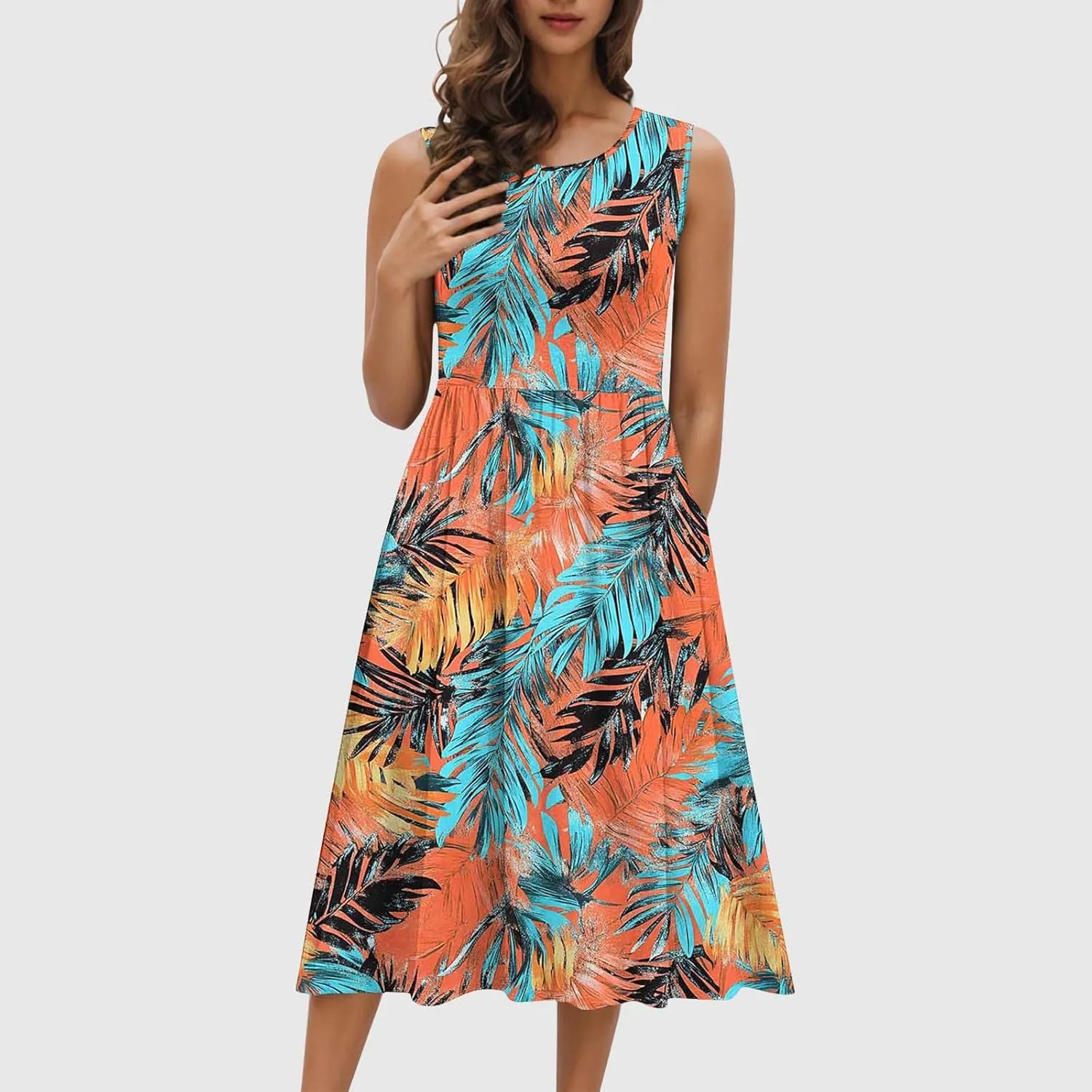 Summer Dresses for Women 2025,Casual Floral Tank Dresses Boho Spring Vacation Beach Midi Sun Dresses with Pockets