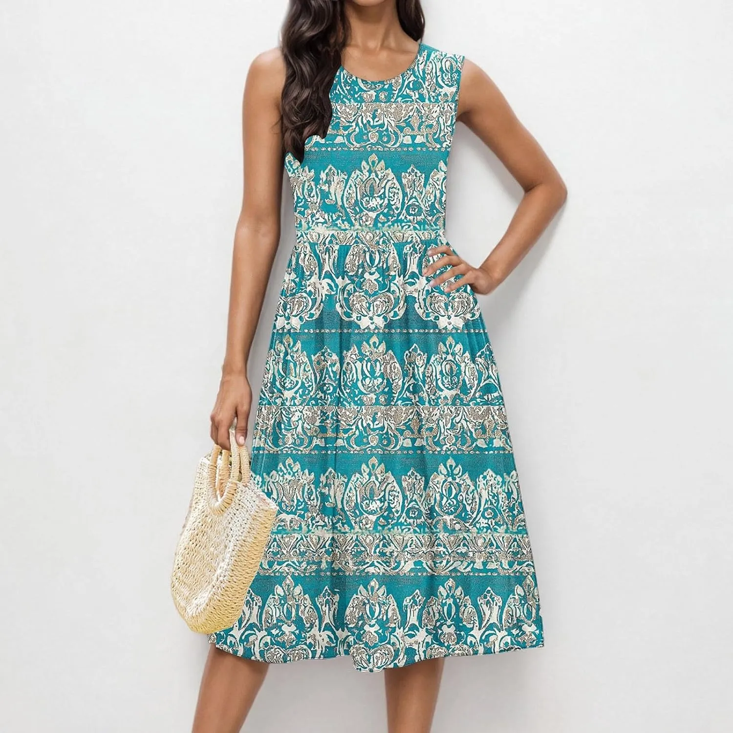 Summer Dresses for Women 2025,Casual Floral Tank Dresses Boho Spring Vacation Beach Midi Sun Dresses with Pockets