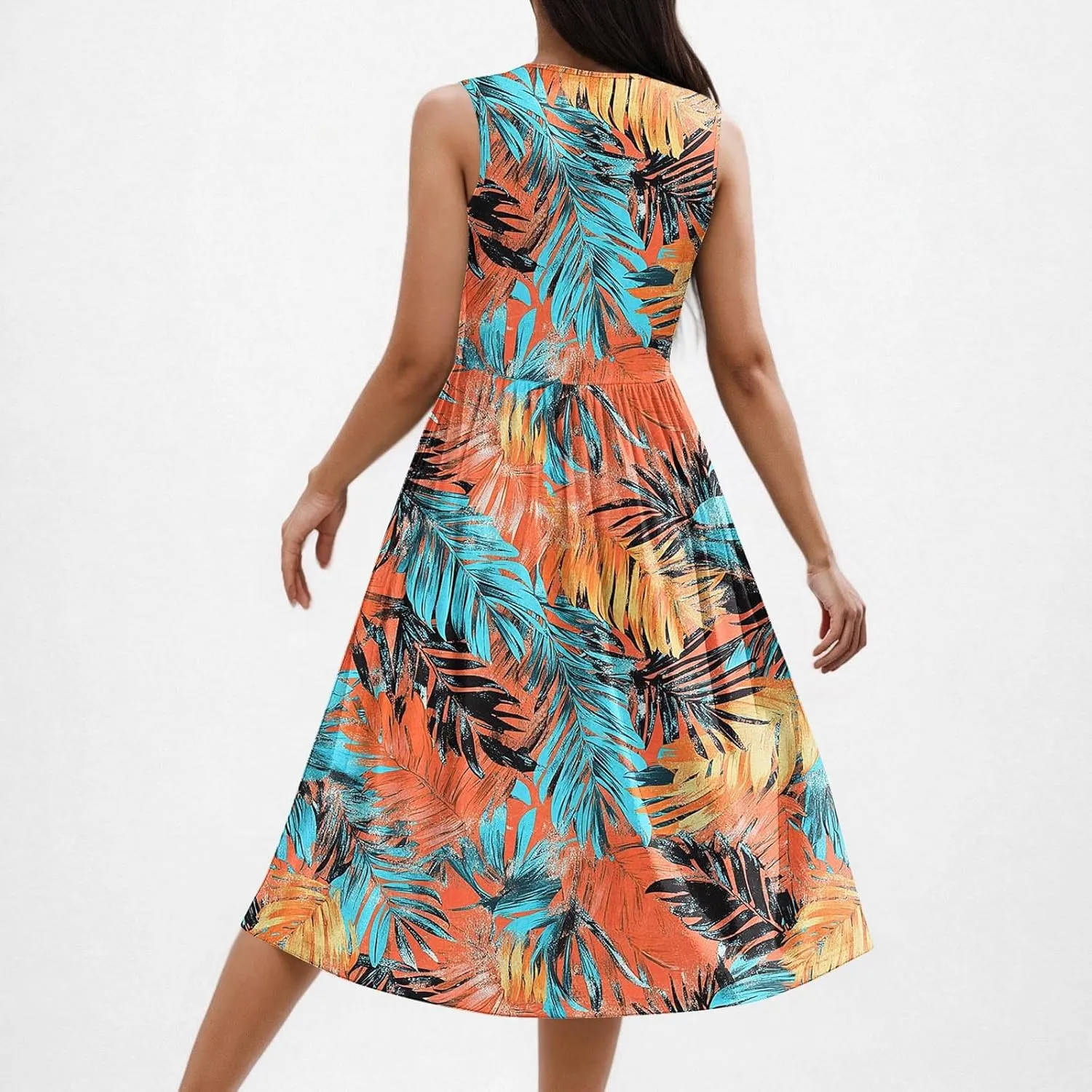 Summer Dresses for Women 2025,Casual Floral Tank Dresses Boho Spring Vacation Beach Midi Sun Dresses with Pockets