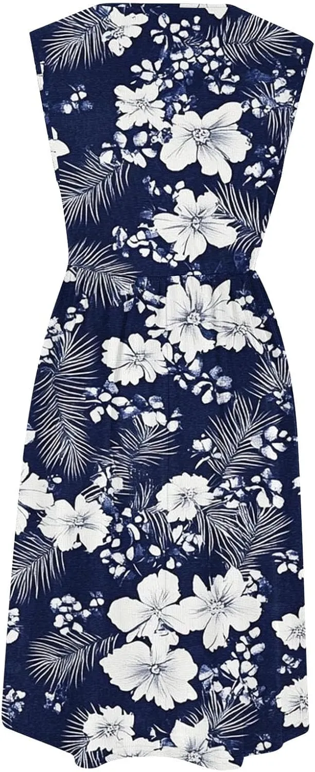 Summer Dresses for Women 2025,Casual Floral Tank Dresses Boho Spring Vacation Beach Midi Sun Dresses with Pockets