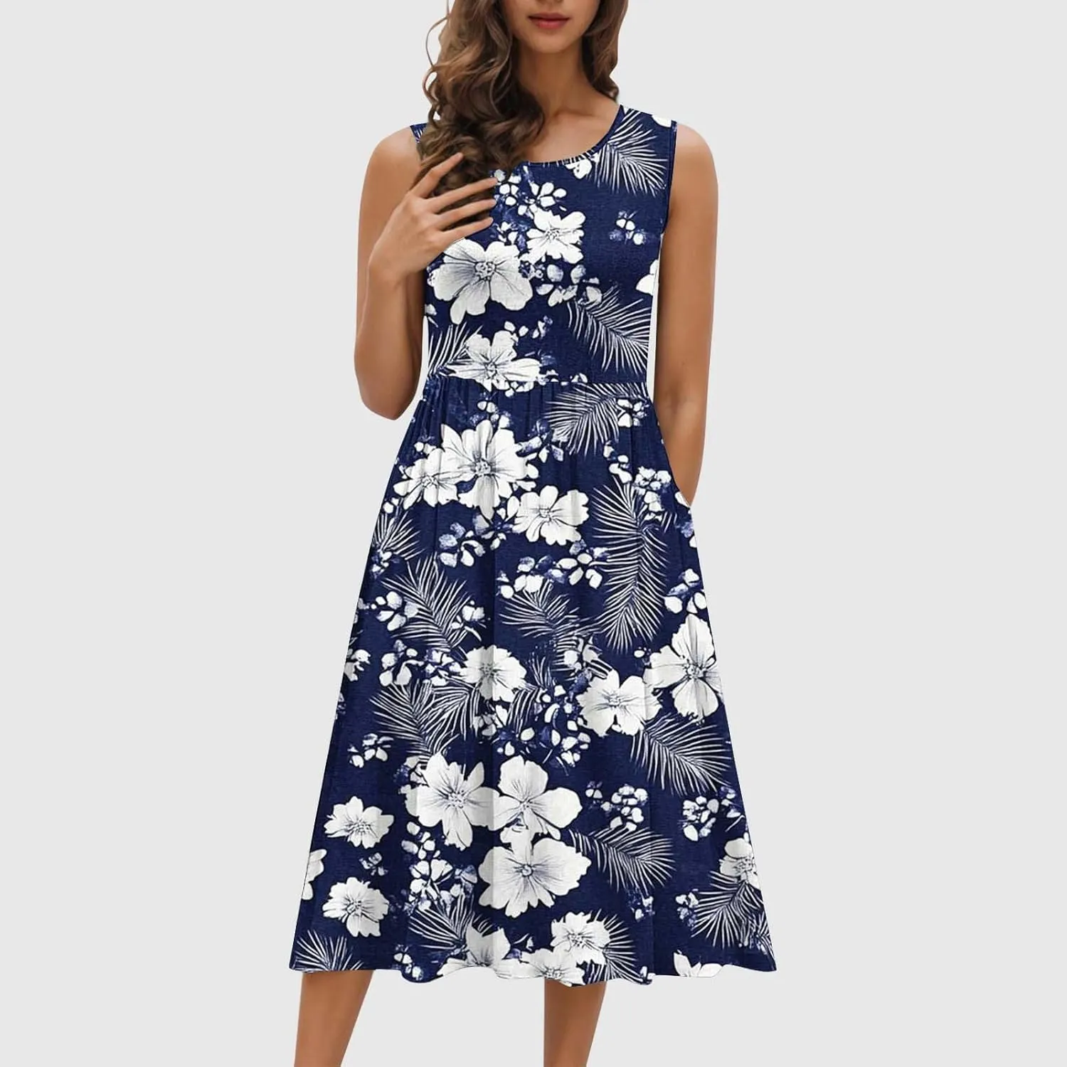 Summer Dresses for Women 2025,Casual Floral Tank Dresses Boho Spring Vacation Beach Midi Sun Dresses with Pockets