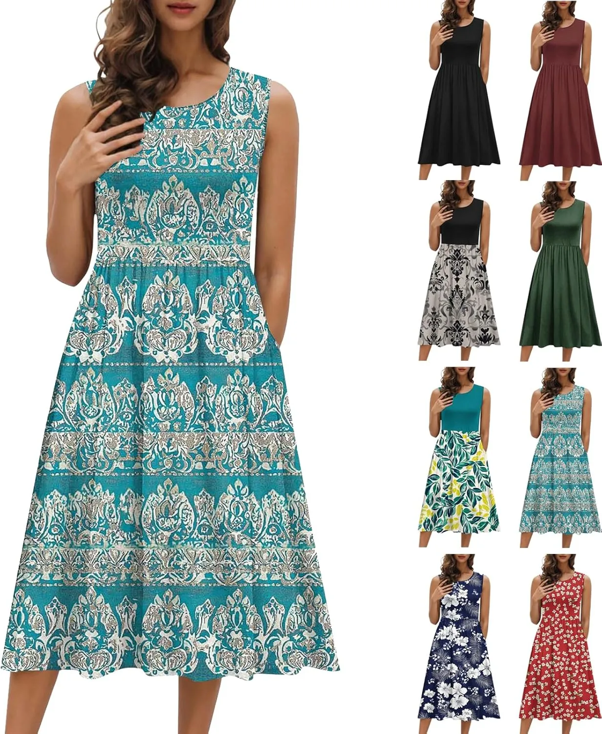 Summer Dresses for Women 2025,Casual Floral Tank Dresses Boho Spring Vacation Beach Midi Sun Dresses with Pockets