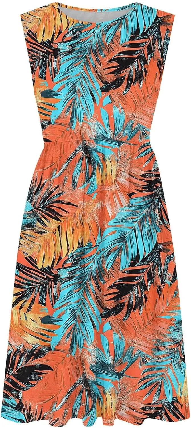 Summer Dresses for Women 2025,Casual Floral Tank Dresses Boho Spring Vacation Beach Midi Sun Dresses with Pockets