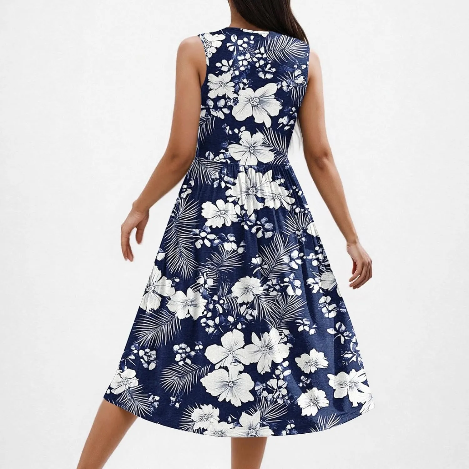 Summer Dresses for Women 2025,Casual Floral Tank Dresses Boho Spring Vacation Beach Midi Sun Dresses with Pockets