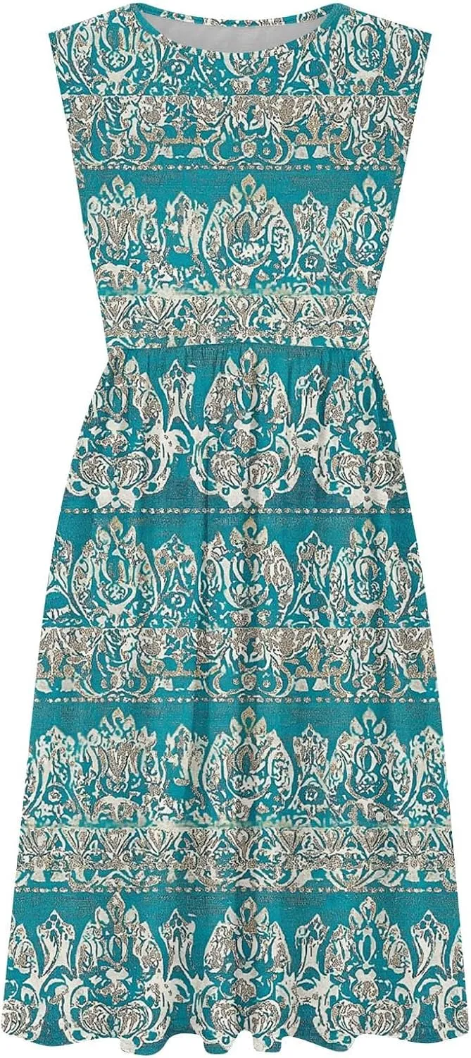Summer Dresses for Women 2025,Casual Floral Tank Dresses Boho Spring Vacation Beach Midi Sun Dresses with Pockets