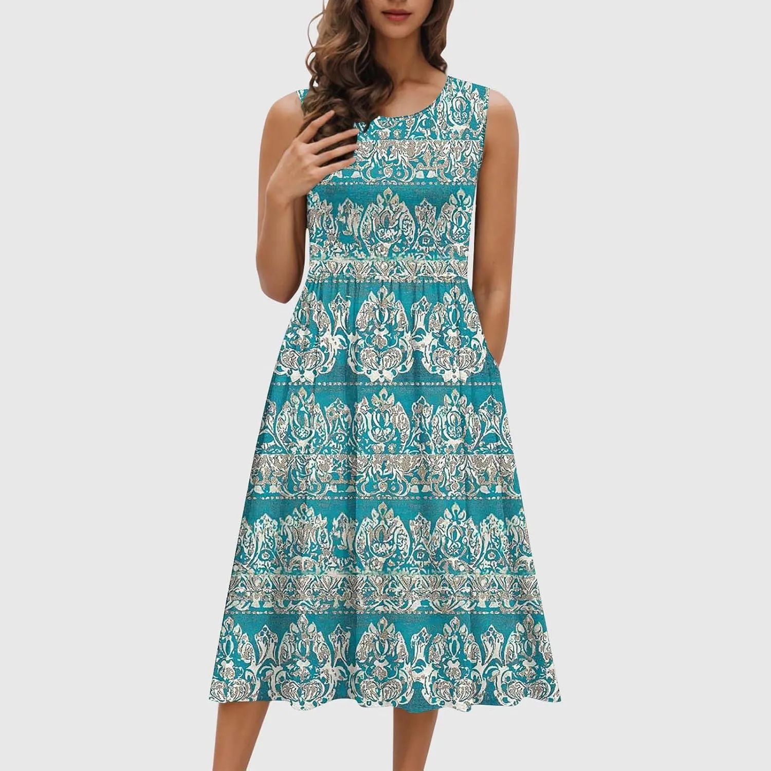 Summer Dresses for Women 2025,Casual Floral Tank Dresses Boho Spring Vacation Beach Midi Sun Dresses with Pockets