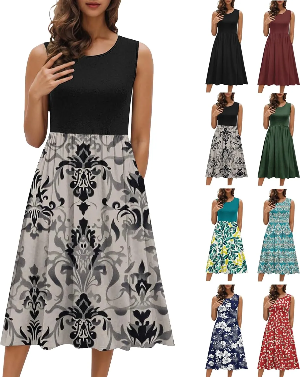 Summer Dresses for Women 2025,Casual Floral Tank Dresses Boho Spring Vacation Beach Midi Sun Dresses with Pockets