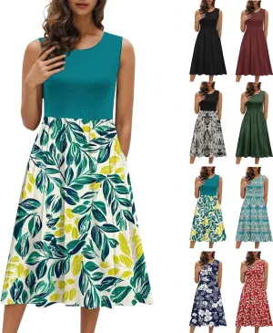 Summer Dresses for Women 2025,Casual Floral Tank Dresses Boho Spring Vacation Beach Midi Sun Dresses with Pockets