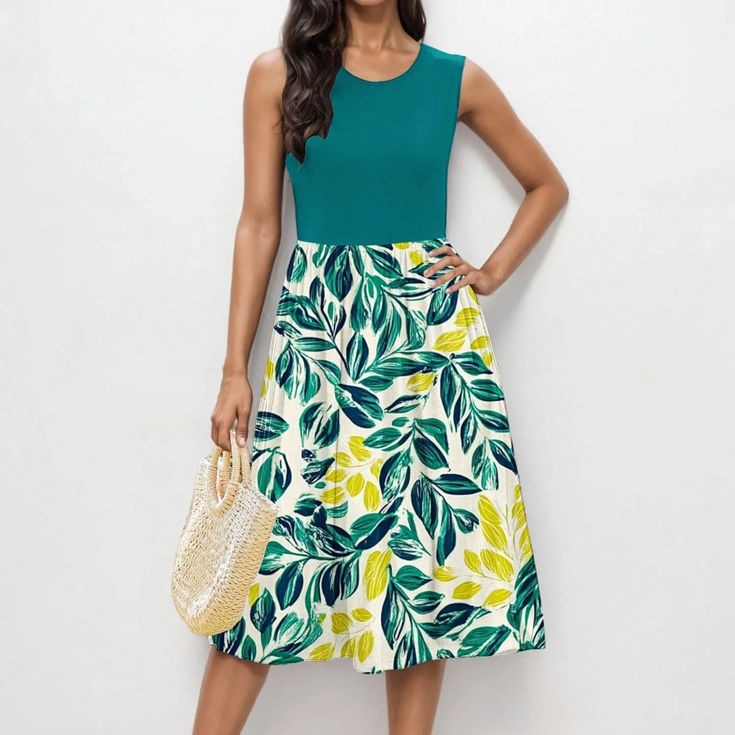 Summer Dresses for Women 2025,Casual Floral Tank Dresses Boho Spring Vacation Beach Midi Sun Dresses with Pockets