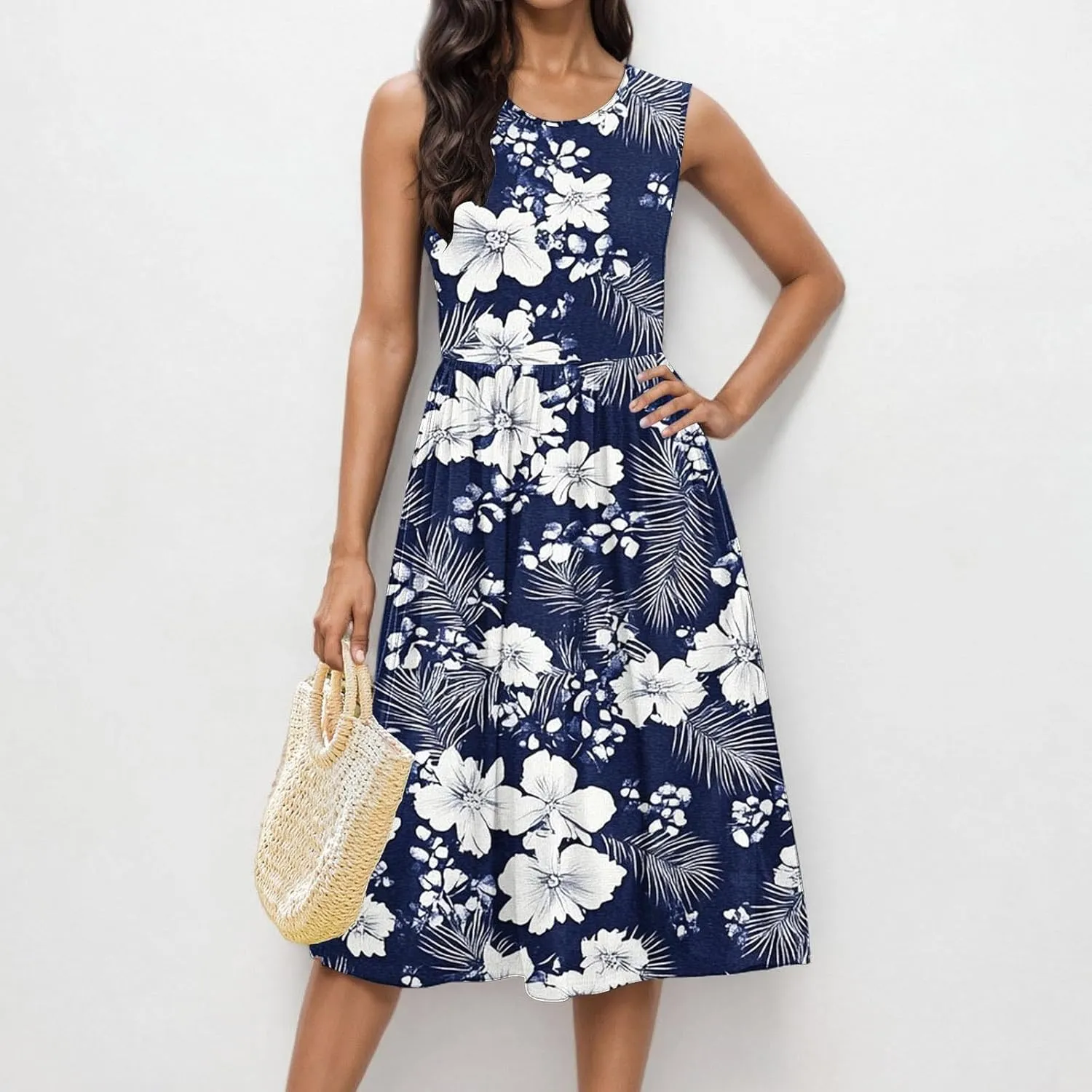 Summer Dresses for Women 2025,Casual Floral Tank Dresses Boho Spring Vacation Beach Midi Sun Dresses with Pockets