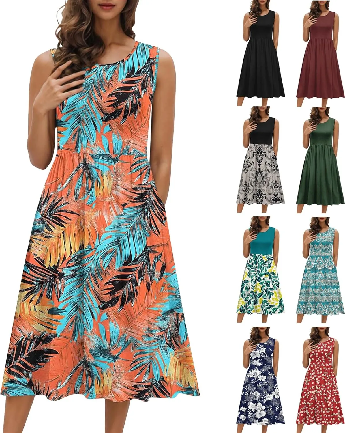 Summer Dresses for Women 2025,Casual Floral Tank Dresses Boho Spring Vacation Beach Midi Sun Dresses with Pockets