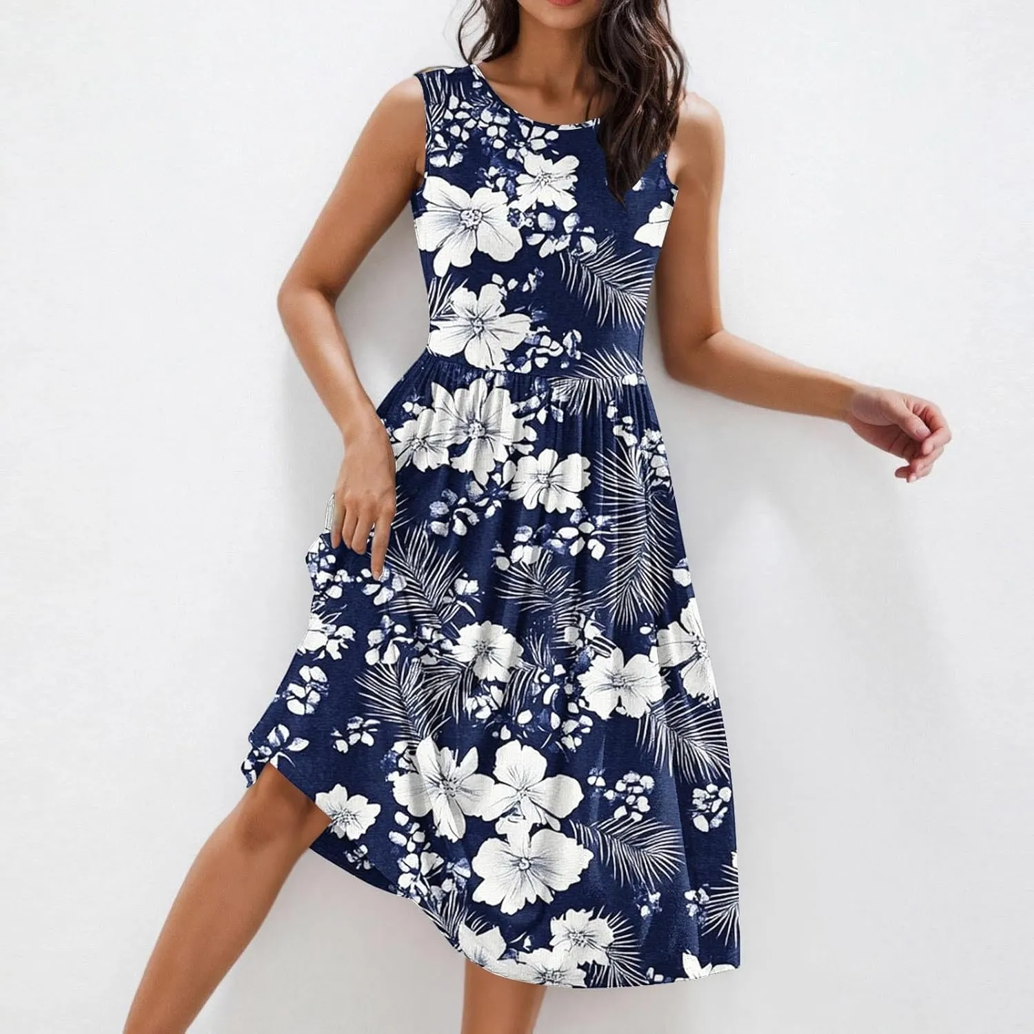 Summer Dresses for Women 2025,Casual Floral Tank Dresses Boho Spring Vacation Beach Midi Sun Dresses with Pockets