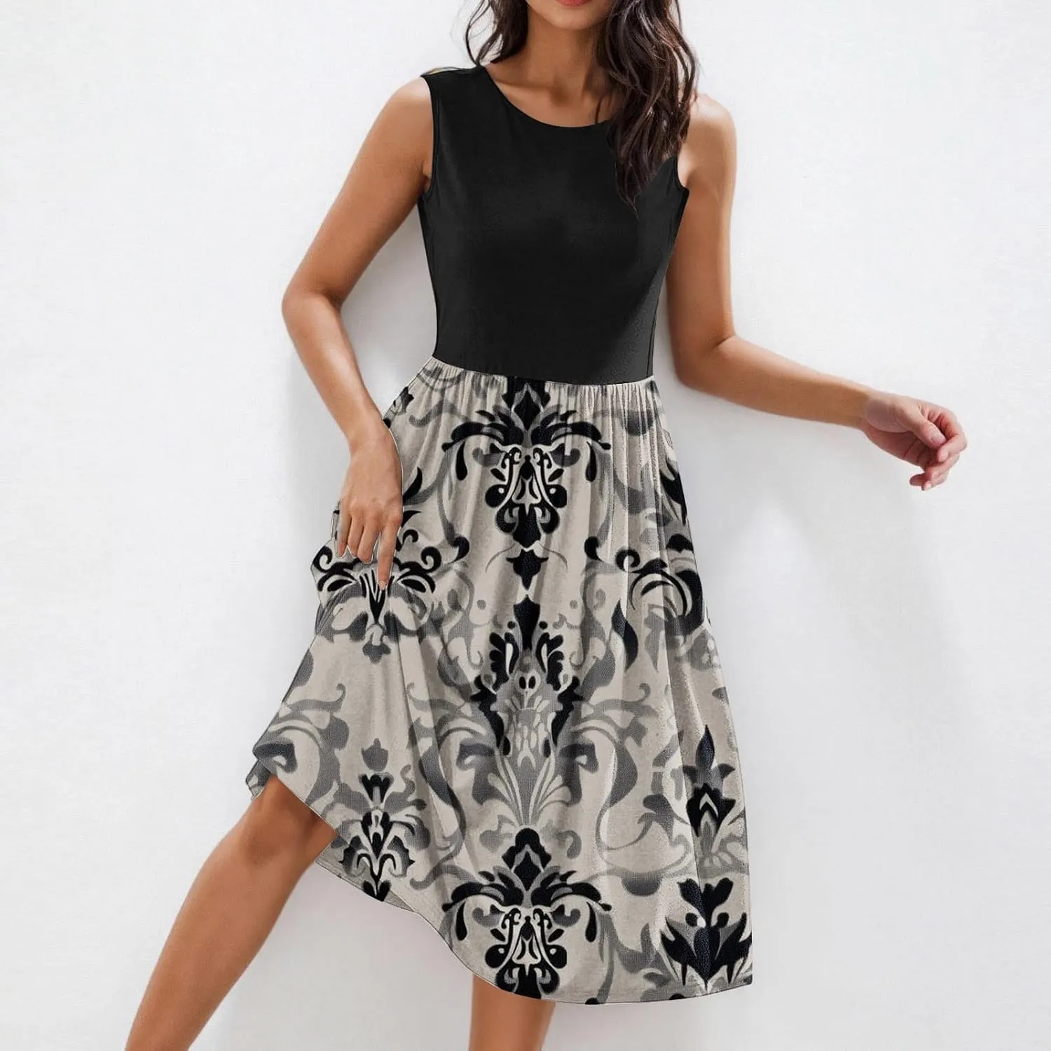 Summer Dresses for Women 2025,Casual Floral Tank Dresses Boho Spring Vacation Beach Midi Sun Dresses with Pockets