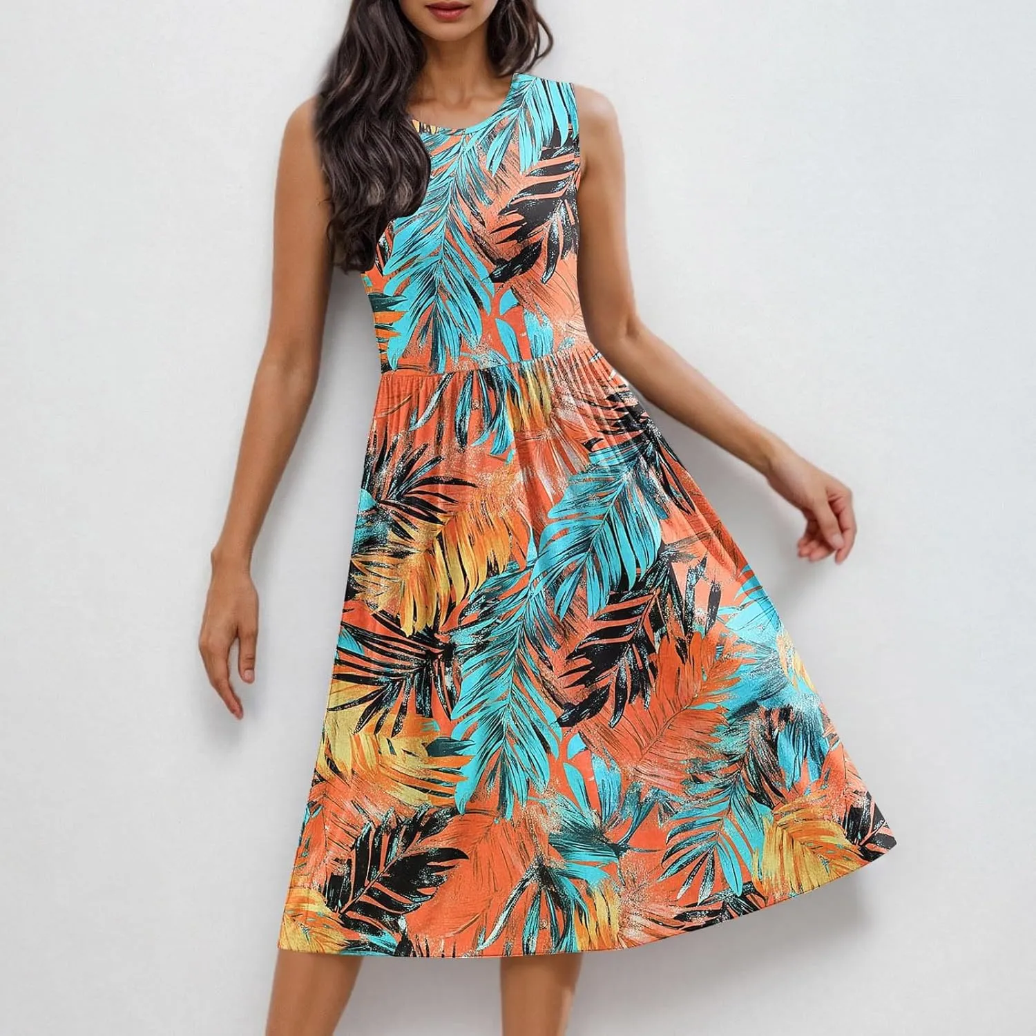 Summer Dresses for Women 2025,Casual Floral Tank Dresses Boho Spring Vacation Beach Midi Sun Dresses with Pockets