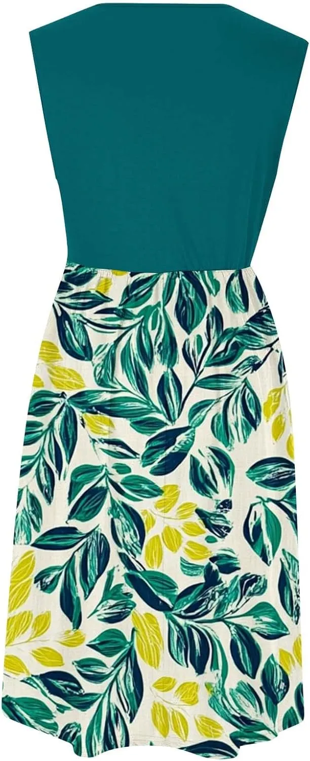 Summer Dresses for Women 2025,Casual Floral Tank Dresses Boho Spring Vacation Beach Midi Sun Dresses with Pockets