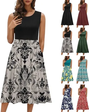 Summer Dresses for Women 2025,Casual Floral Tank Dresses Boho Spring Vacation Beach Midi Sun Dresses with Pockets