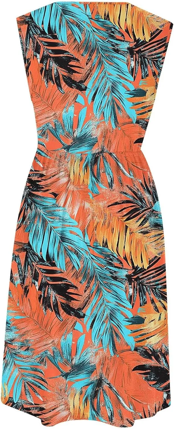 Summer Dresses for Women 2025,Casual Floral Tank Dresses Boho Spring Vacation Beach Midi Sun Dresses with Pockets