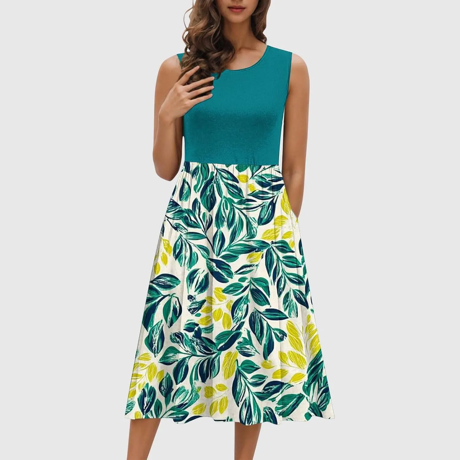 Summer Dresses for Women 2025,Casual Floral Tank Dresses Boho Spring Vacation Beach Midi Sun Dresses with Pockets