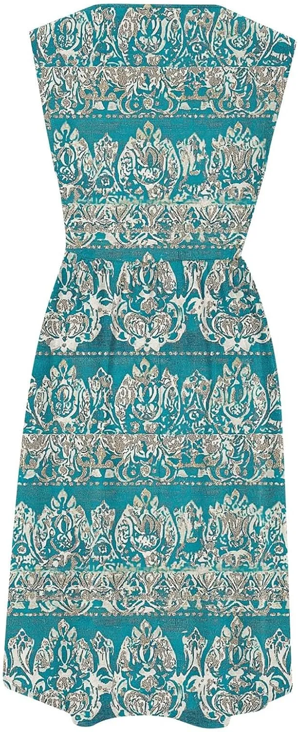 Summer Dresses for Women 2025,Casual Floral Tank Dresses Boho Spring Vacation Beach Midi Sun Dresses with Pockets