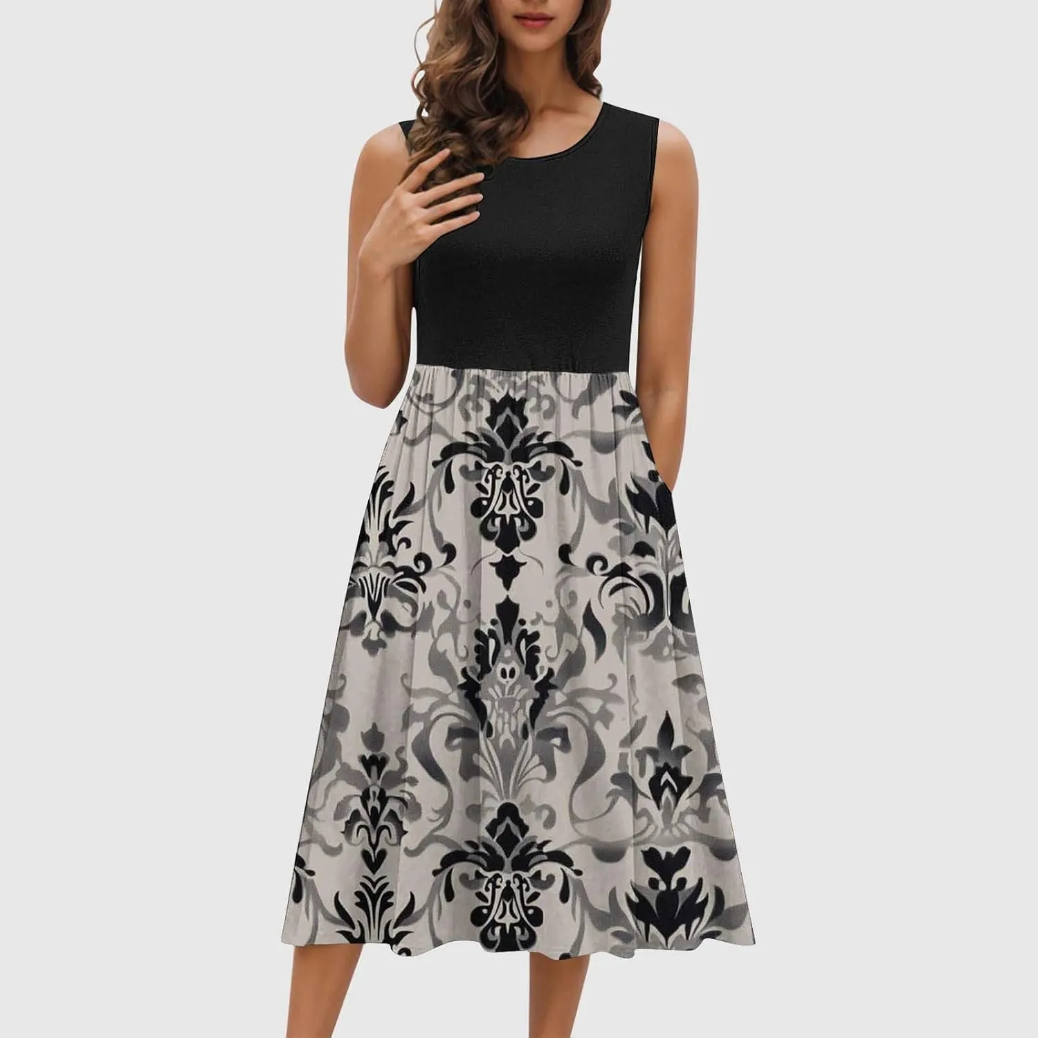 Summer Dresses for Women 2025,Casual Floral Tank Dresses Boho Spring Vacation Beach Midi Sun Dresses with Pockets