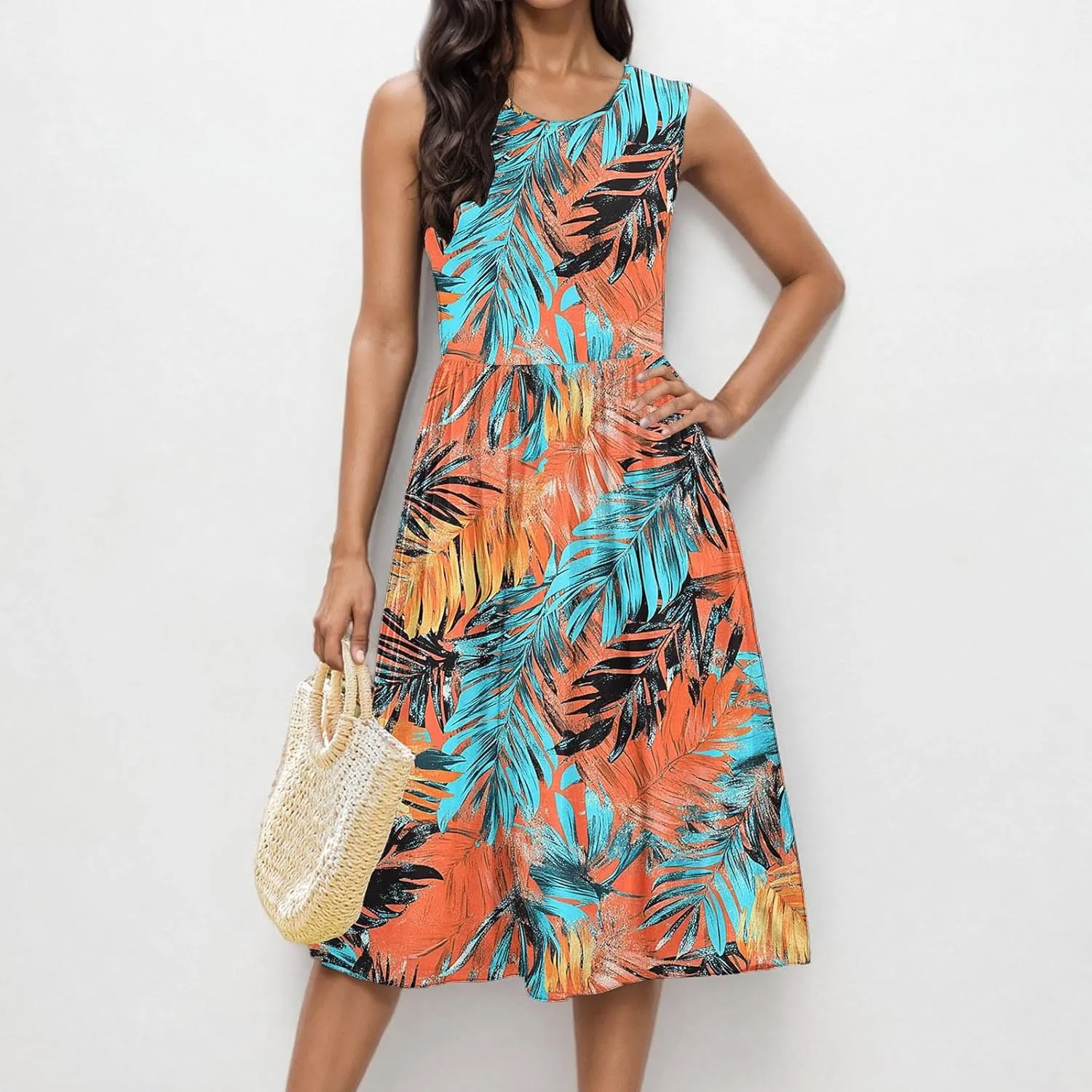 Summer Dresses for Women 2025,Casual Floral Tank Dresses Boho Spring Vacation Beach Midi Sun Dresses with Pockets