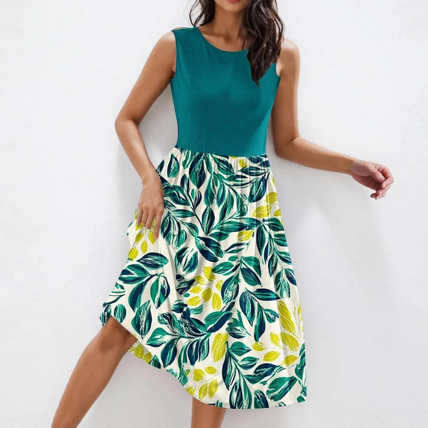 Summer Dresses for Women 2025,Casual Floral Tank Dresses Boho Spring Vacation Beach Midi Sun Dresses with Pockets