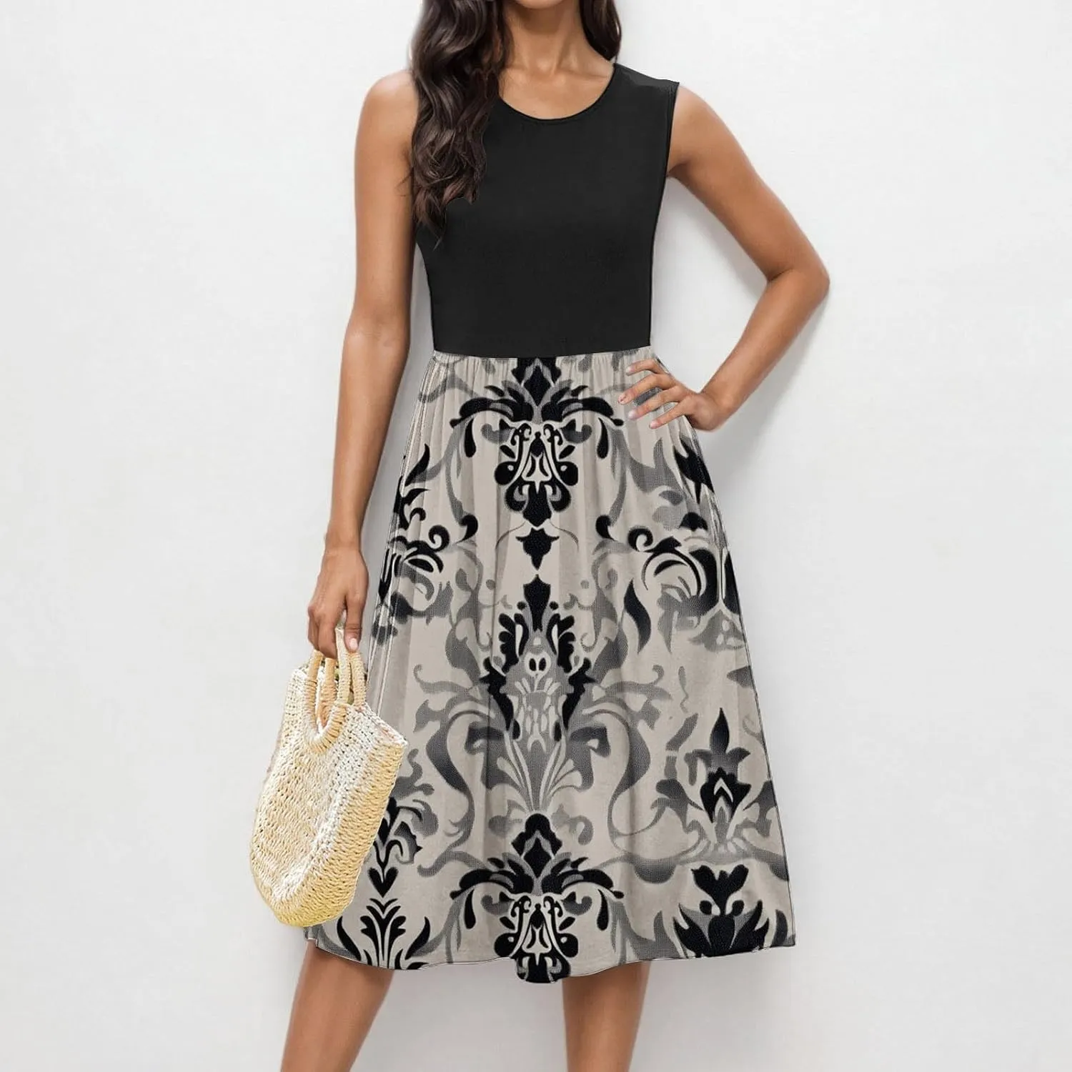 Summer Dresses for Women 2025,Casual Floral Tank Dresses Boho Spring Vacation Beach Midi Sun Dresses with Pockets