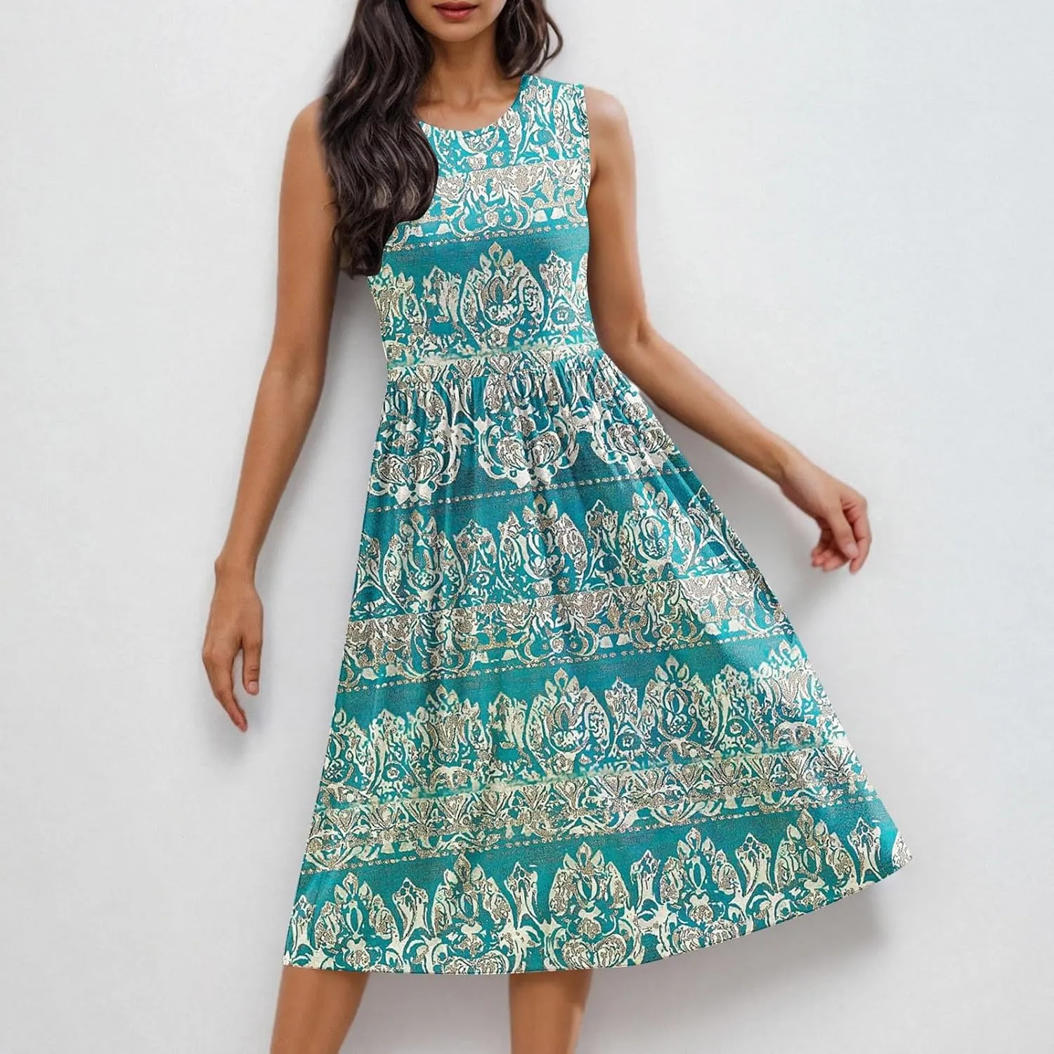 Summer Dresses for Women 2025,Casual Floral Tank Dresses Boho Spring Vacation Beach Midi Sun Dresses with Pockets