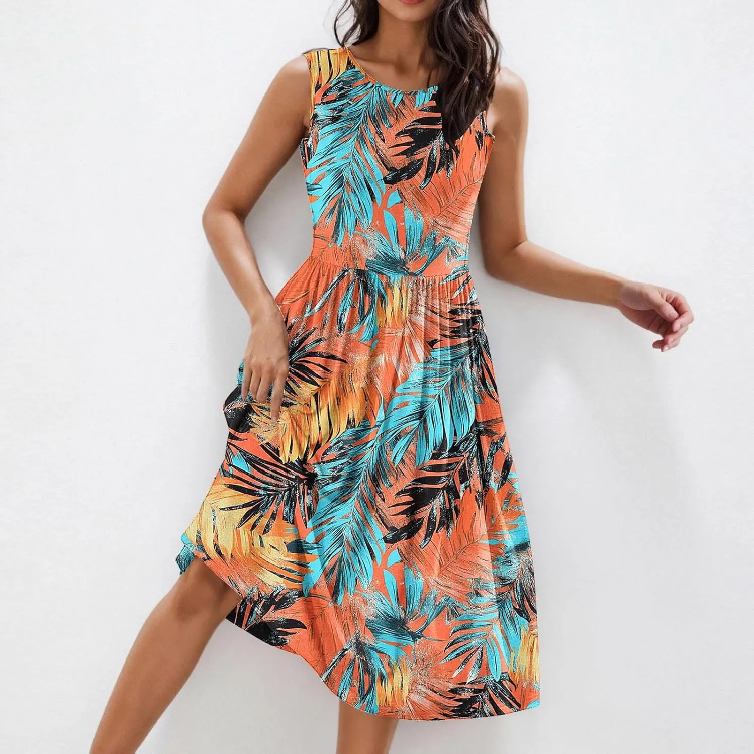Summer Dresses for Women 2025,Casual Floral Tank Dresses Boho Spring Vacation Beach Midi Sun Dresses with Pockets