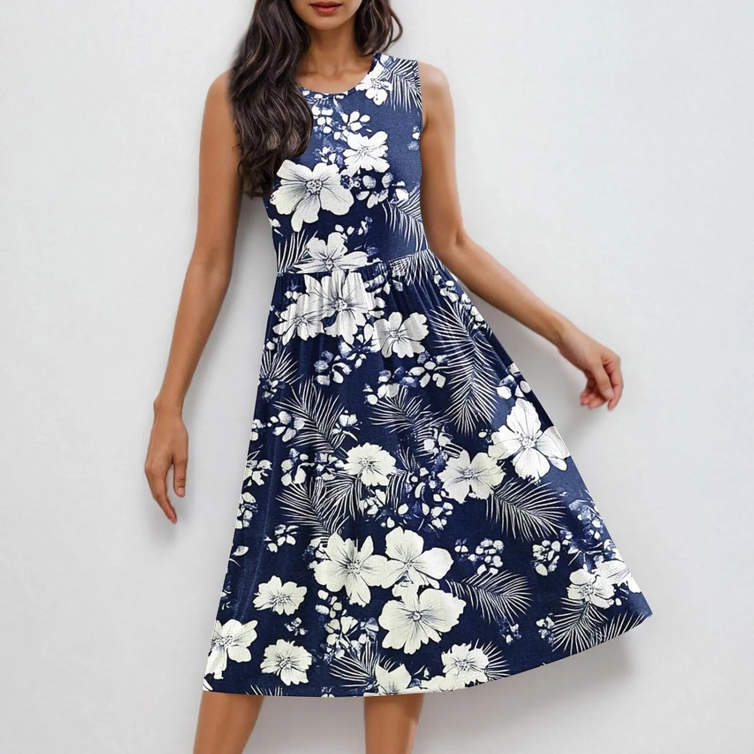Summer Dresses for Women 2025,Casual Floral Tank Dresses Boho Spring Vacation Beach Midi Sun Dresses with Pockets