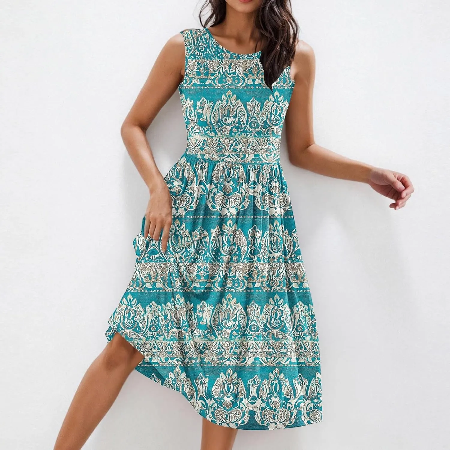 Summer Dresses for Women 2025,Casual Floral Tank Dresses Boho Spring Vacation Beach Midi Sun Dresses with Pockets