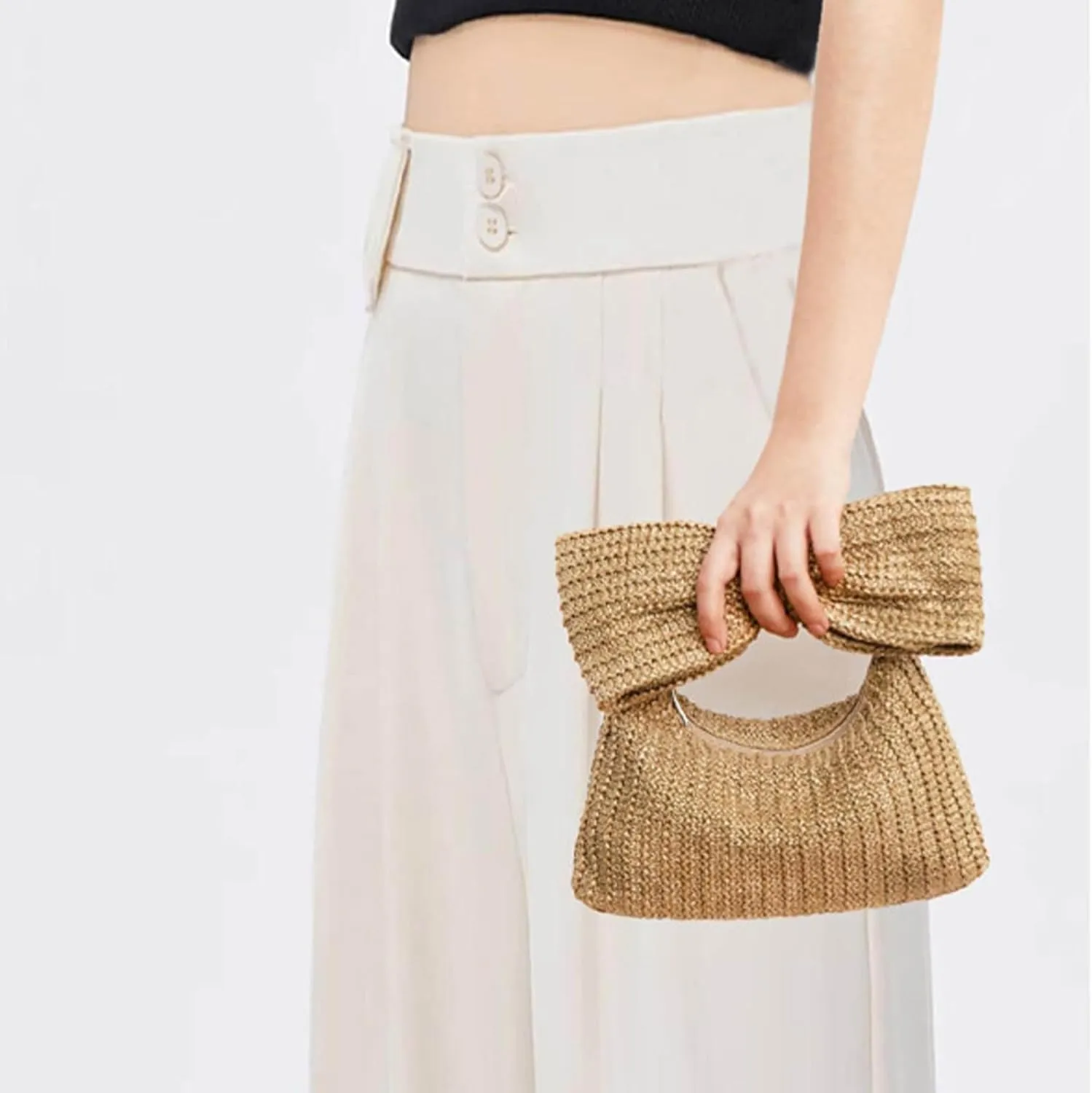 Summer Straw Clutch Purses for Women Handmade Woven Straw Handbags Bow Purse for Beach Vacation Wedding Party
